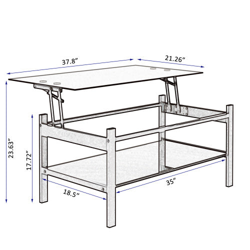 Glass Lift Top Coffee Table, Modern Simple 2-Layer Tempered Glass Coffee Table For Living Room, Black