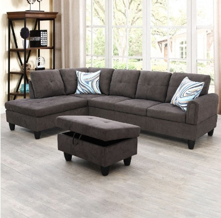 Flannel Living Room Sofa Set Dark Brown