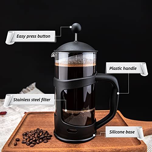 Mini French Press Coffee Maker – 12oz 1-Cup Coffee Press with Stainless Steel Filter, Ideal for Coffee Lovers