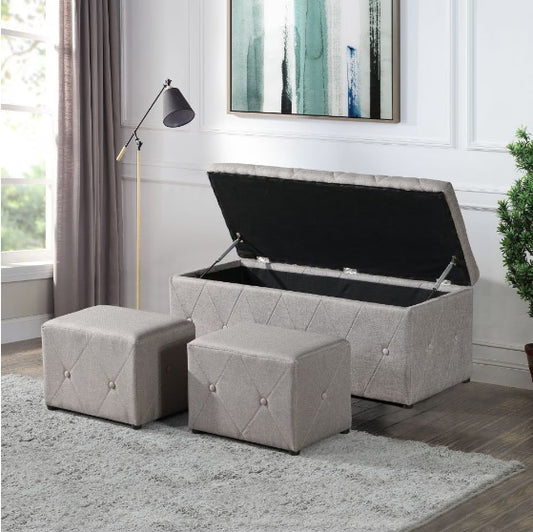 1 Rectangular Storage Ottoman And 2 Sets Of Ottoman