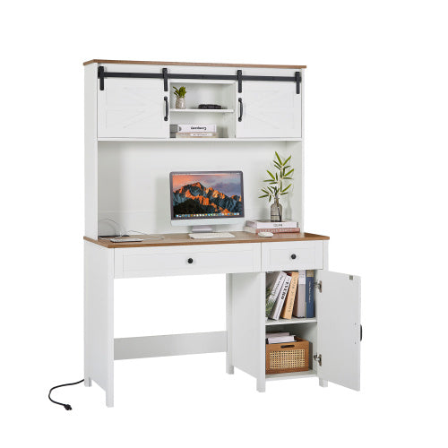 Wooden Home Office Desk With Charging Station