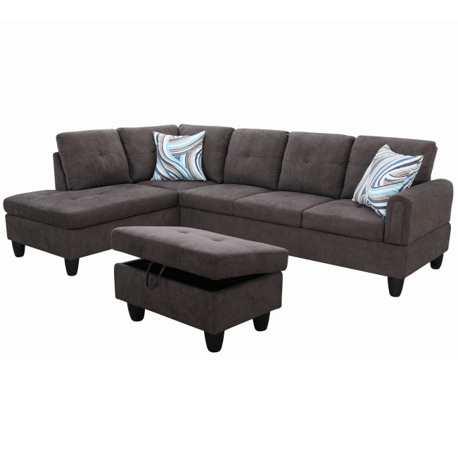 Flannel Living Room Sofa Set Dark Brown