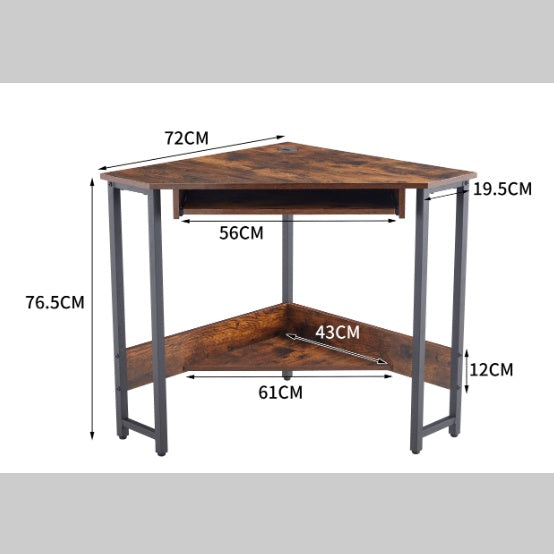 Triangle Computer Desk, Corner Table With Sleek Keyboard Tray And Storage Shelves, Compact Home Office