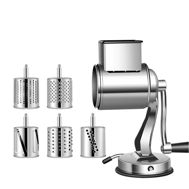 Multifunctional Stainless Steel Rotary Cheese Grater, Kitchen Vegetable Grinder, Salad Slicer