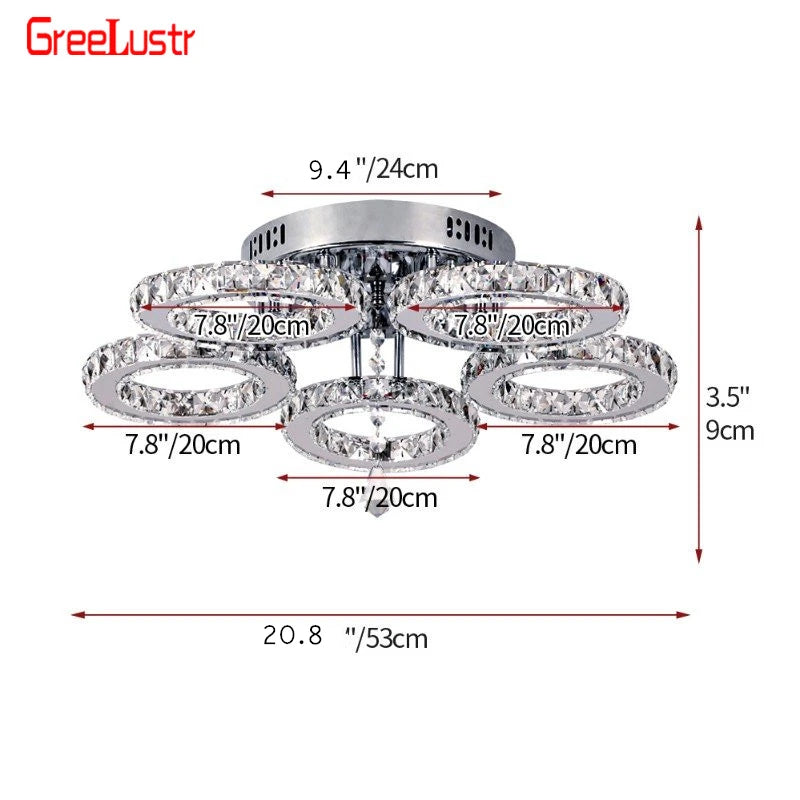 Modern Crystal LED Ceiling Light Fixture, Stainless Steel Ring Plafonnier Lamp for Kids Bedroom & Home Décor