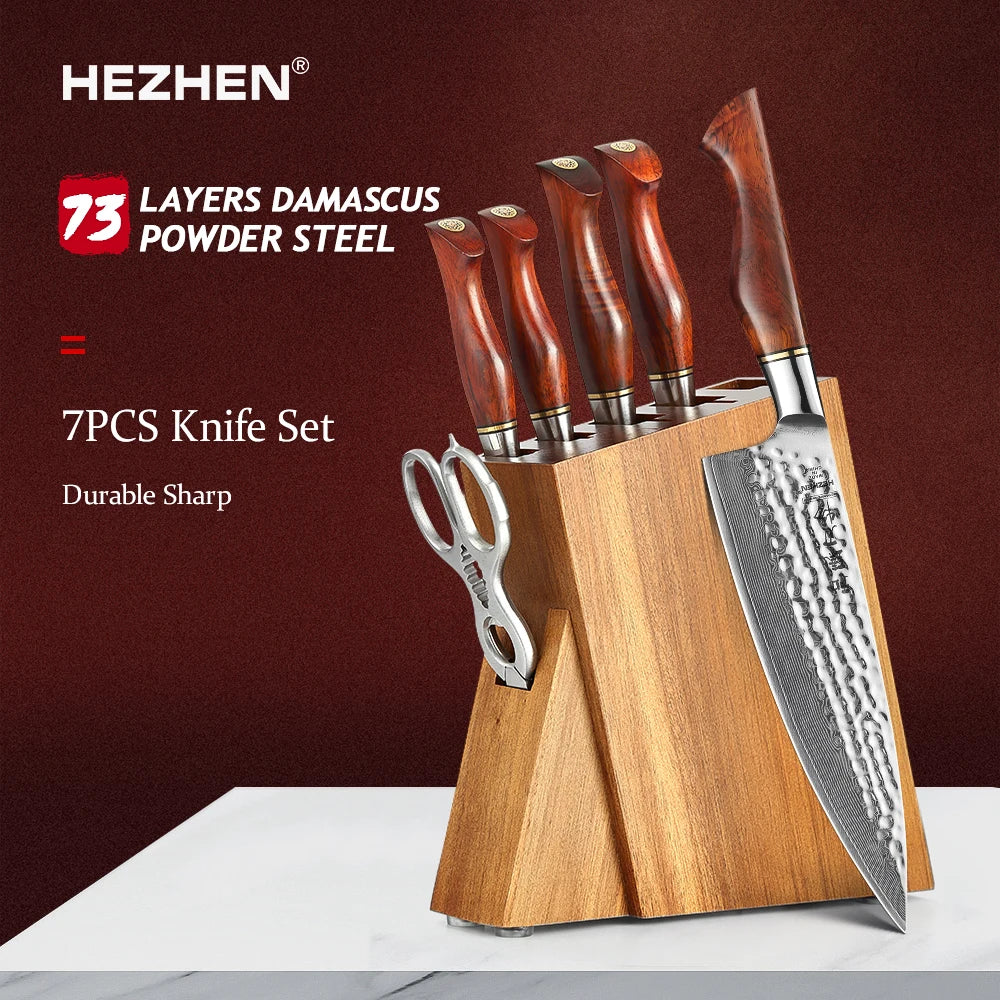 HEZHEN 1-7PC Knife Set 73 Layer Damascus Powder Steel