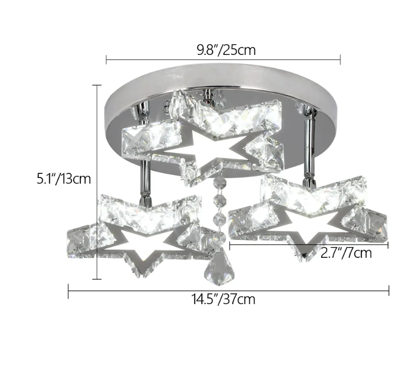 Modern Crystal LED Ceiling Light Fixture, Stainless Steel Ring Plafonnier Lamp for Kids Bedroom & Home Décor