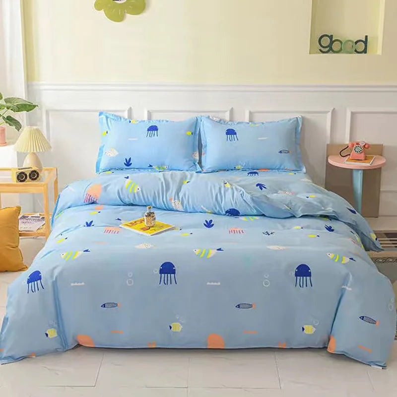 Cartoon Printed Polyester Duvet Cover Set - Queen, Double & Single Sizes