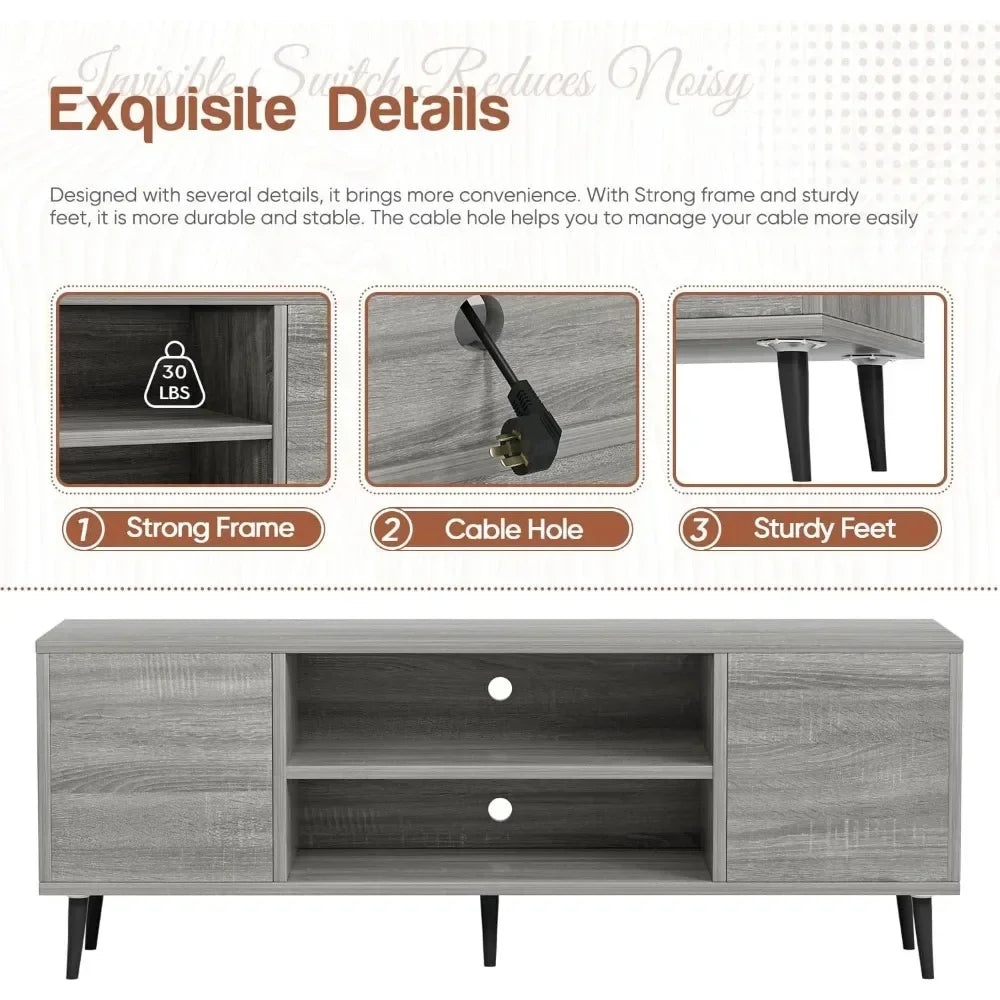 Retro-Style TV Stand for 65" TV with Storage Cabinets