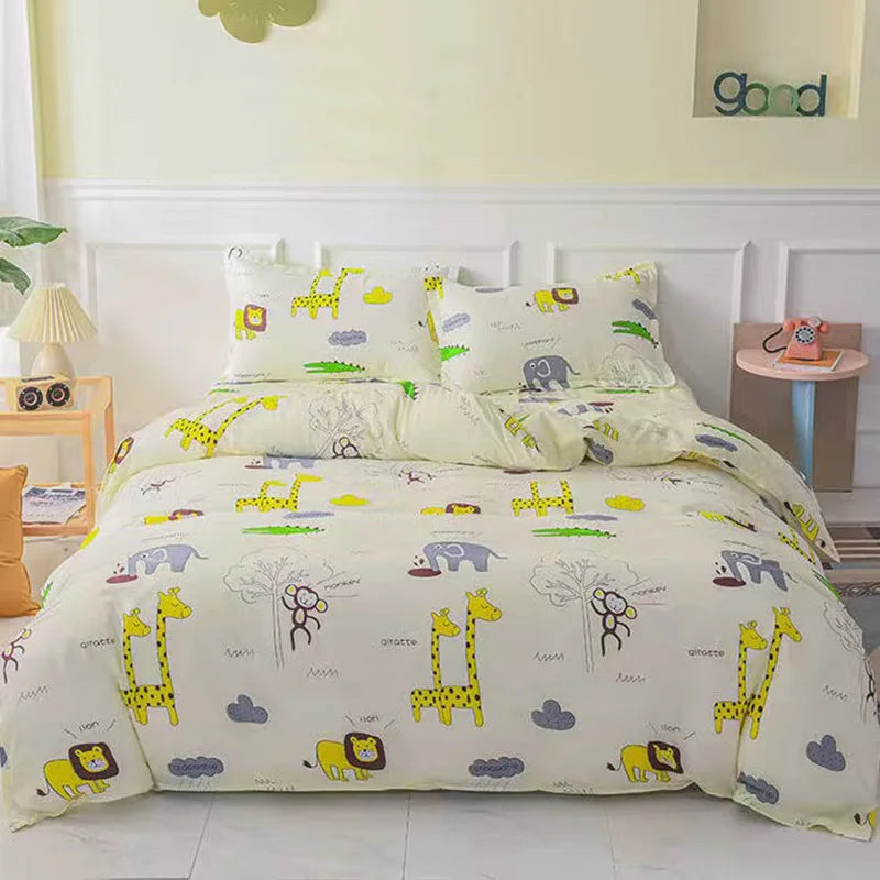 Cartoon Printed Polyester Duvet Cover Set - Queen, Double & Single Sizes