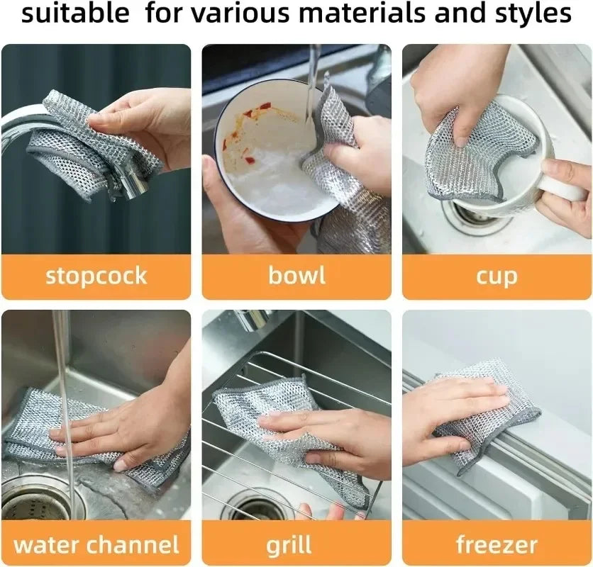 Magic Dishcloth Silver Wire Cleaning Cloths Kitchen Dish