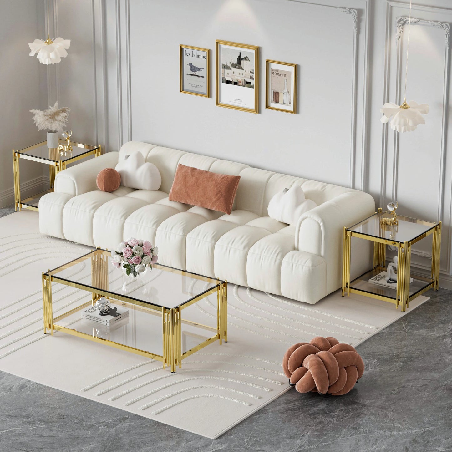 Modern Luxury Gold Coffee Table with Stainless Steel Legs & 8mm Thick Tempered Glass