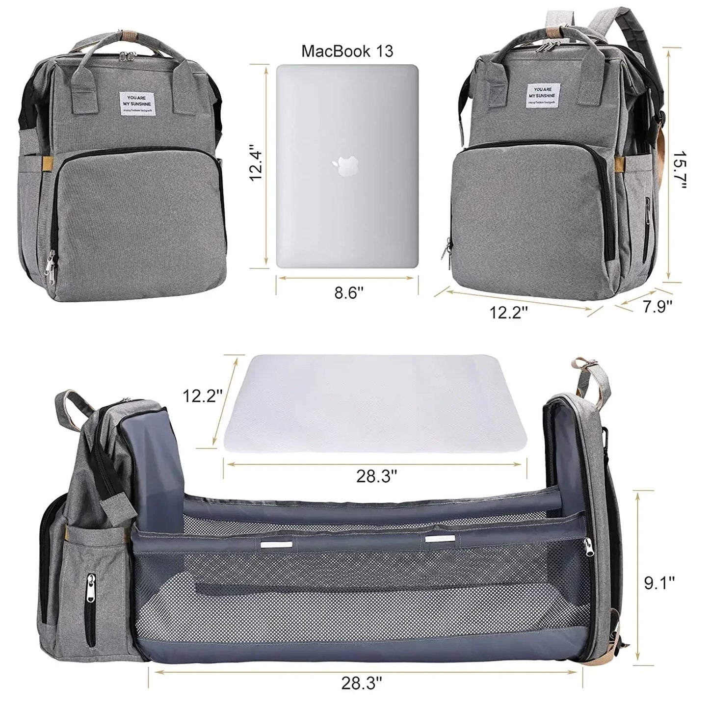 Foldable Diaper Bag Backpack with Changing Station & Insulated Pocket