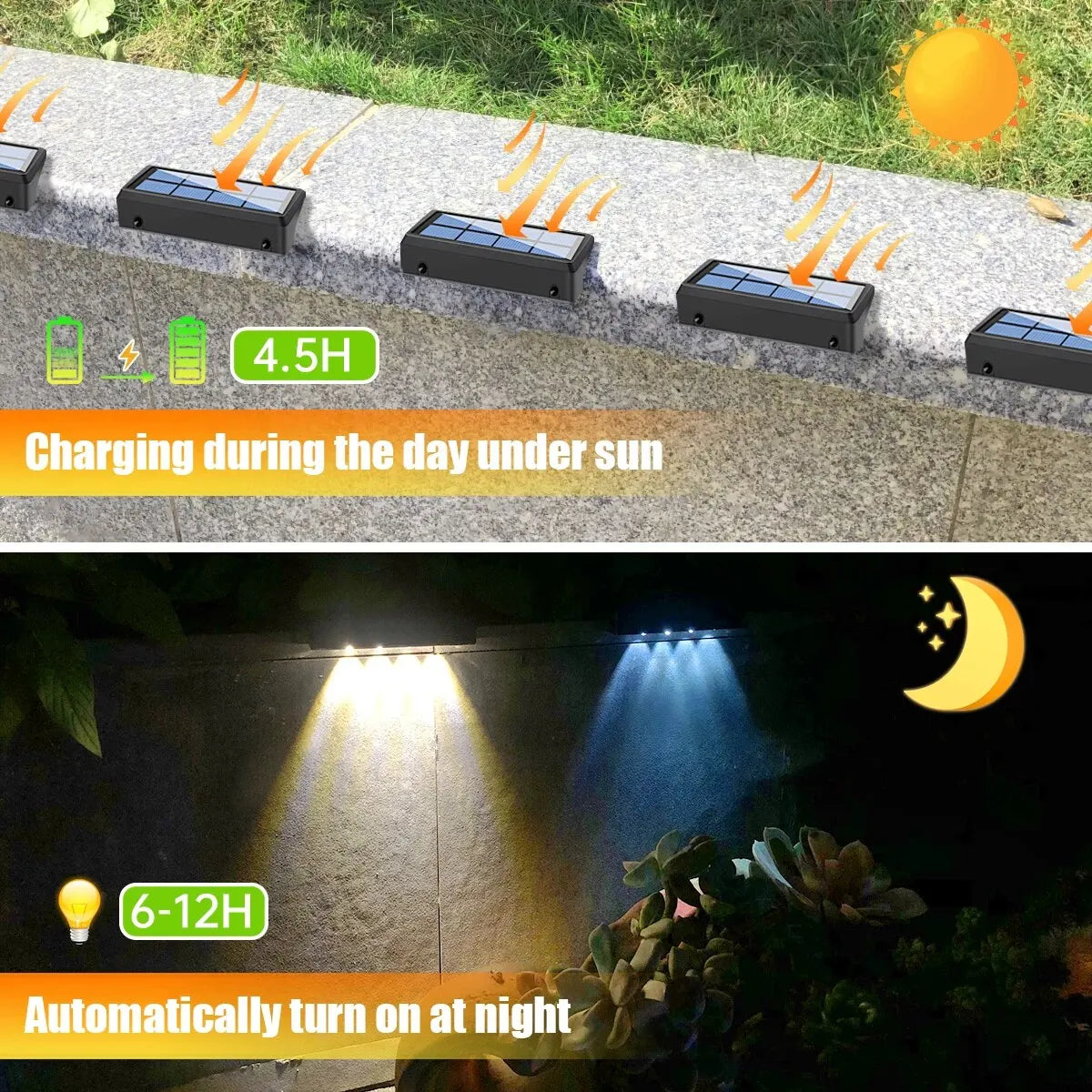 Solar Fence Lights Outdoor - Waterproof RGB Color Changing & Warm White LED Step Lights, IP65