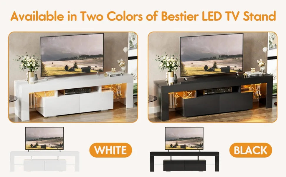 LED TV Stand for Up to 70" TVs with Glass Shelves, Drawer & RGB Lighting