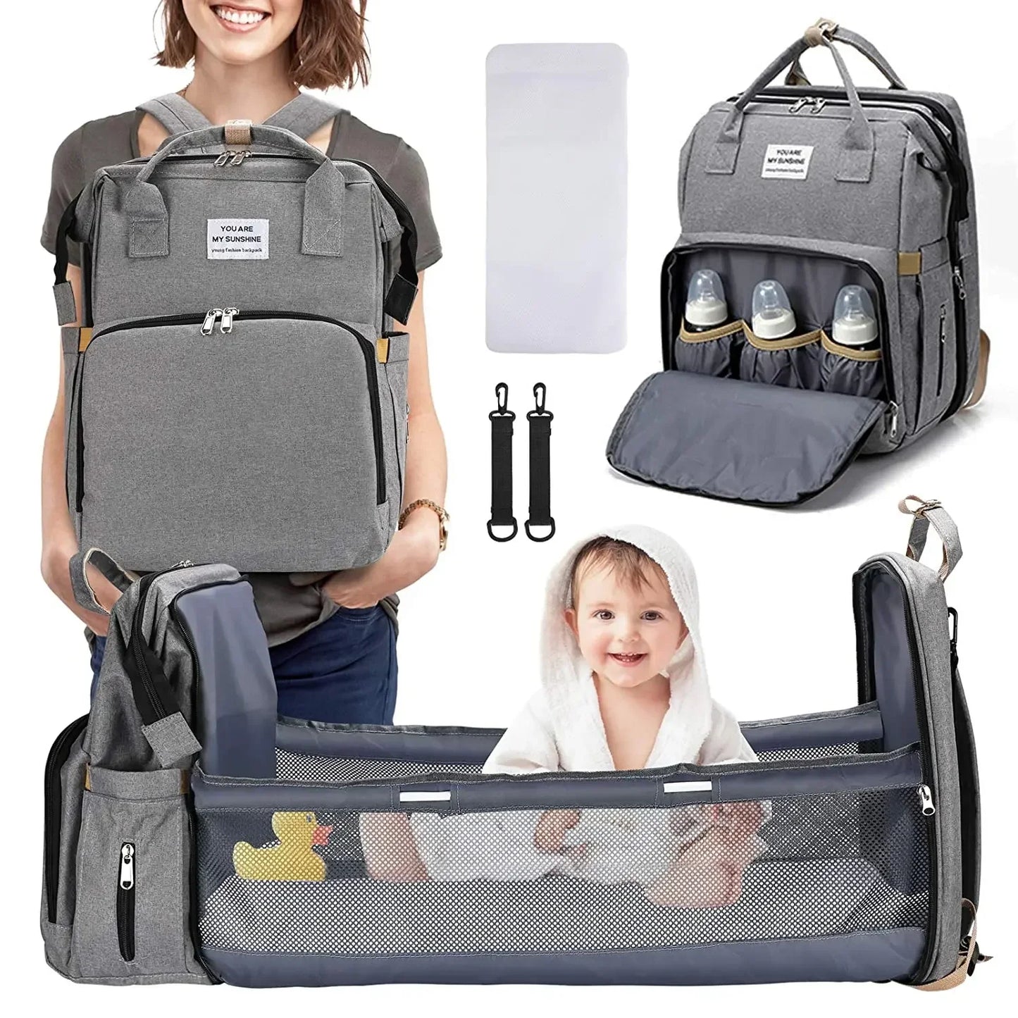 Foldable Diaper Bag Backpack with Changing Station & Insulated Pocket