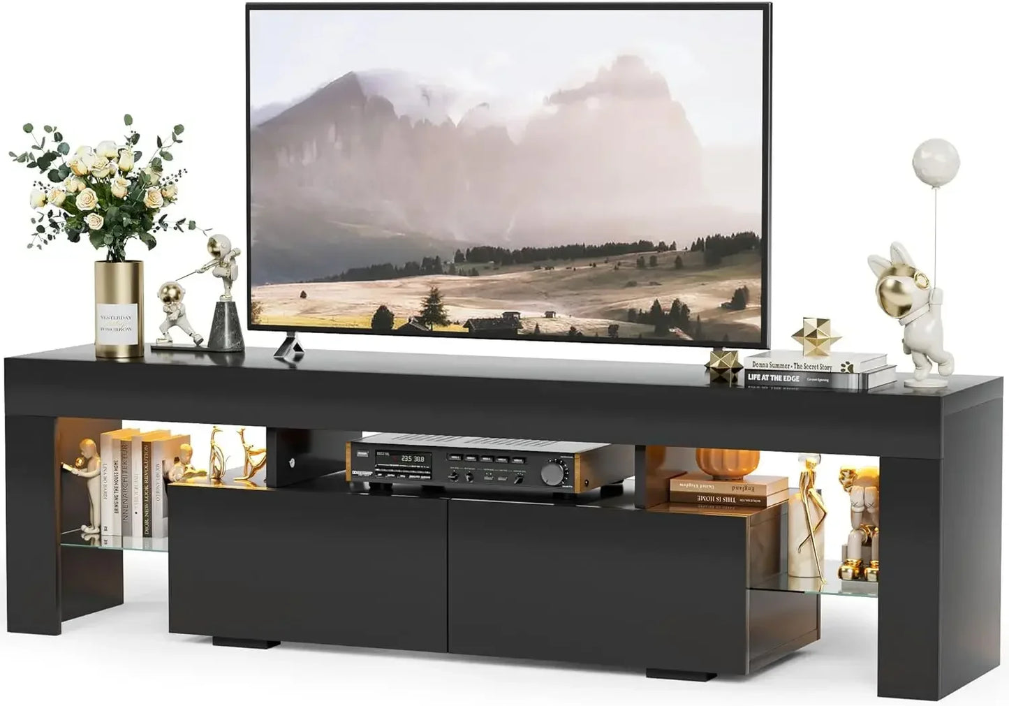 LED TV Stand for Up to 70" TVs with Glass Shelves, Drawer & RGB Lighting