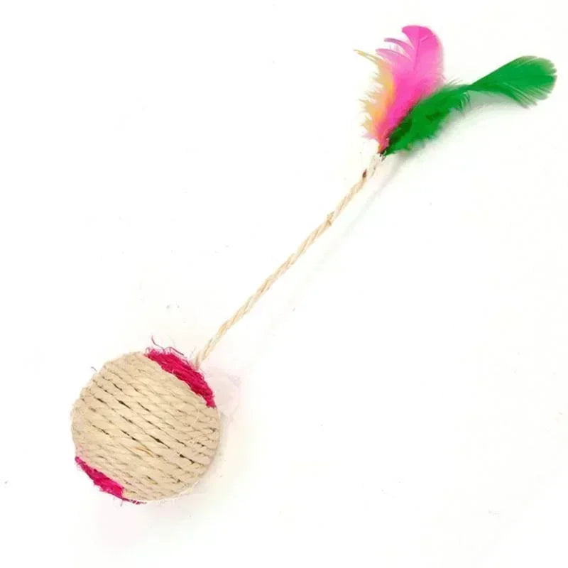 Sisal Scratching Ball Cat Toy – Interactive Training Toy with Feather for Kittens