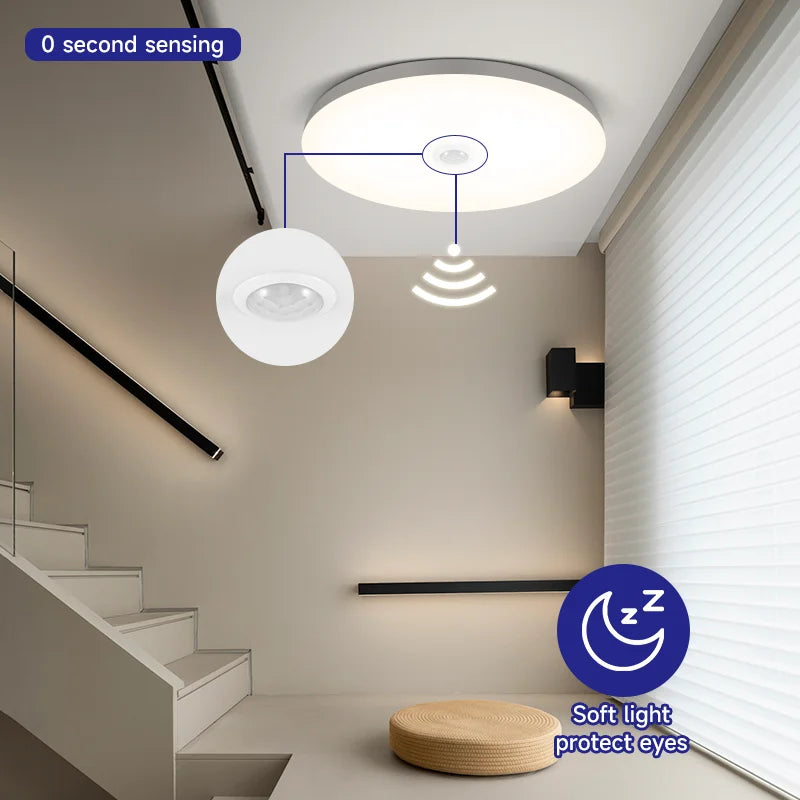 Smart Motion Sensor LED Ceiling Light 110-220V, Infrared Human Detection, 20W/40W for Entrance & Corrido