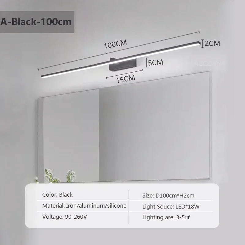 Modern LED Wall Lamp Mirror Décor Lighting 60/80/100cm Long Strip Light