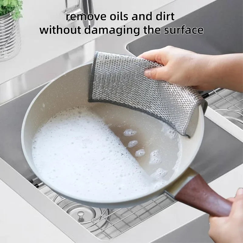 Magic Dishcloth Silver Wire Cleaning Cloths Kitchen Dish