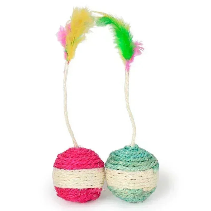 Sisal Scratching Ball Cat Toy – Interactive Training Toy with Feather for Kittens