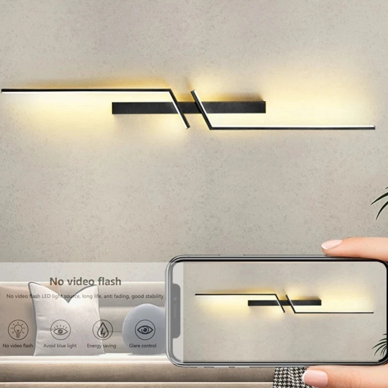 Modern Strip LED Wall Light – Minimalist Bedside & Living Room Sconce for TV Background