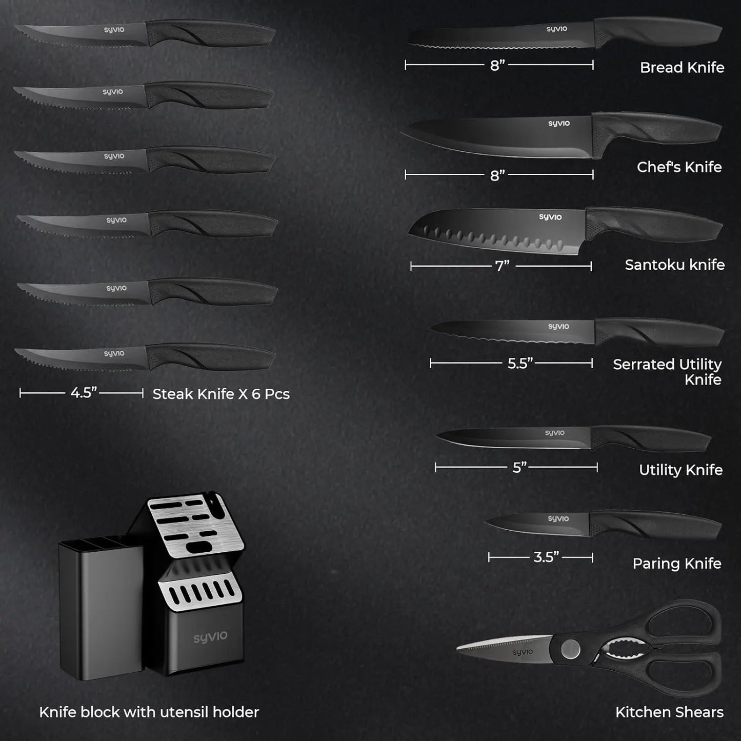 Knife Set 21-in-1 Kitchen Black