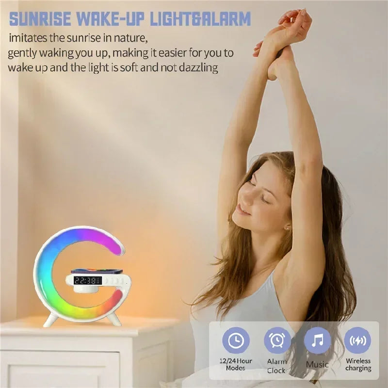 RGB Night Light Alarm Clock – Bluetooth Speaker, 15W Wireless Charger for iPhone 12-16