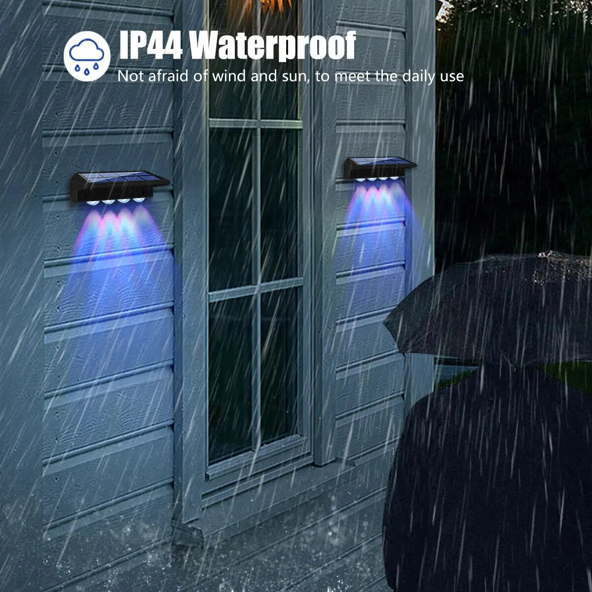 Solar Fence Lights Outdoor - Waterproof RGB Color Changing & Warm White LED Step Lights, IP65