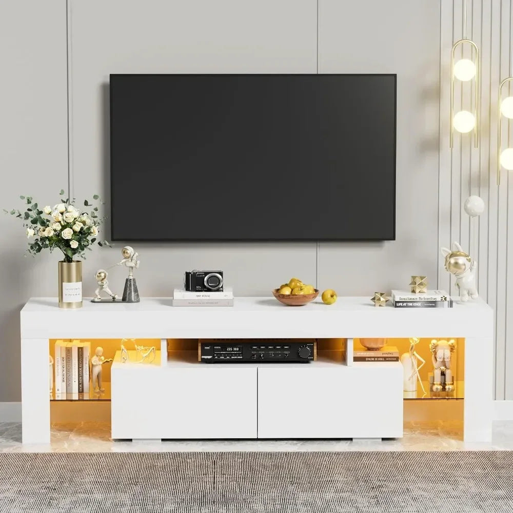 LED TV Stand for Up to 70" TVs with Glass Shelves, Drawer & RGB Lighting