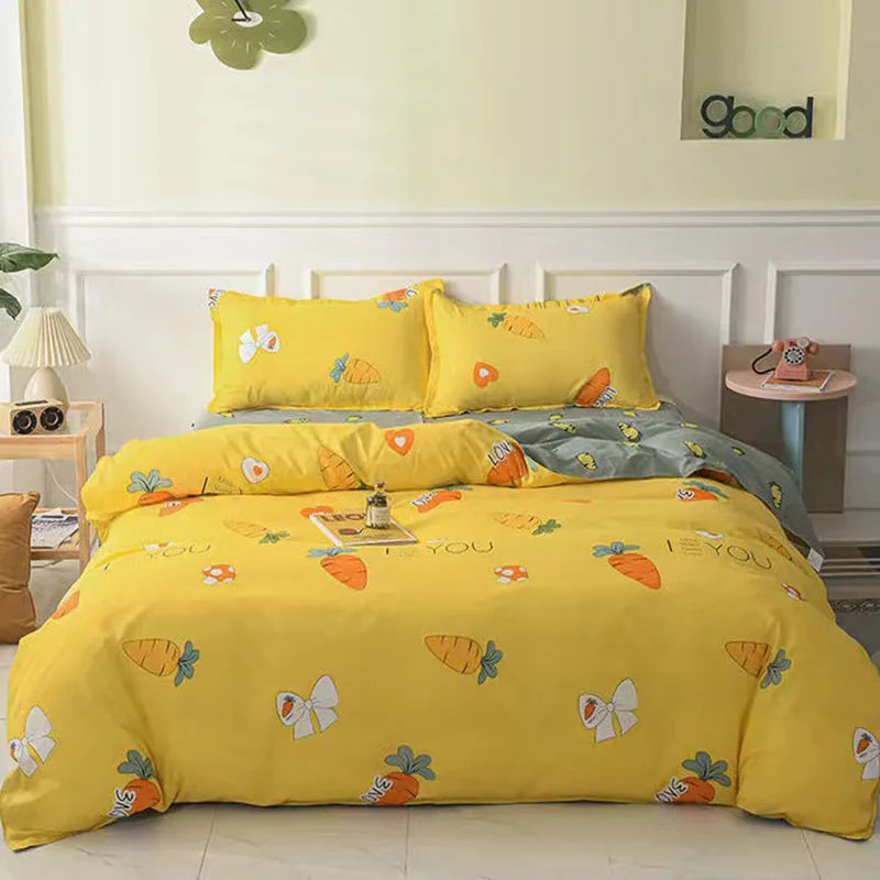 Cartoon Printed Polyester Duvet Cover Set - Queen, Double & Single Sizes