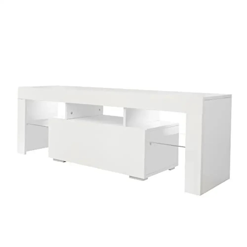 Modern 55" TV Stand with LED Lights, Storage Drawer & Glass Shelf