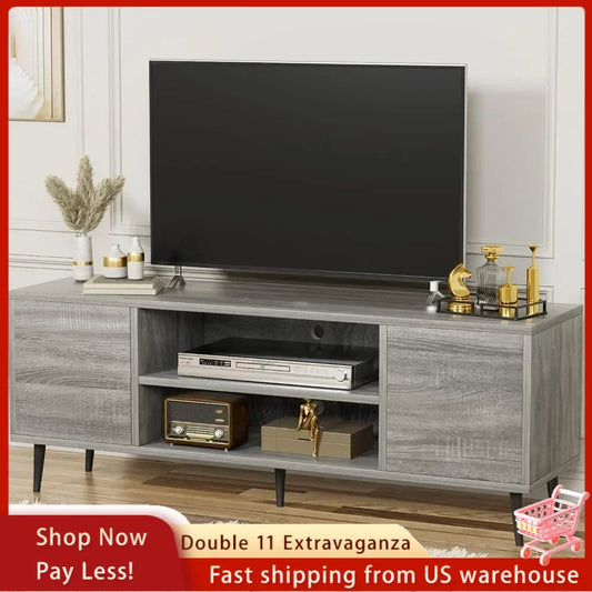 Retro-Style TV Stand for 65" TV with Storage Cabinets