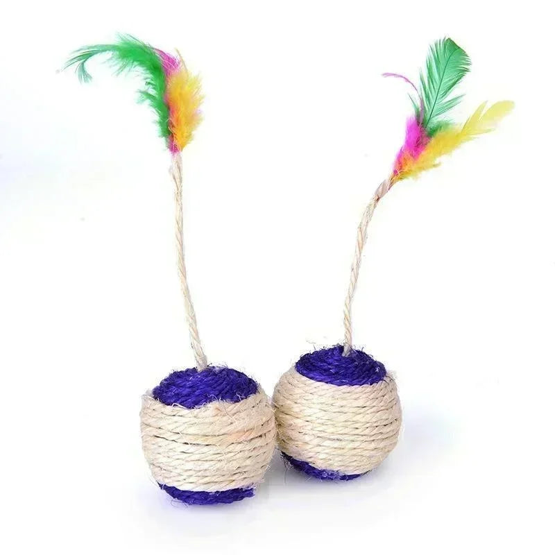 Sisal Scratching Ball Cat Toy – Interactive Training Toy with Feather for Kittens