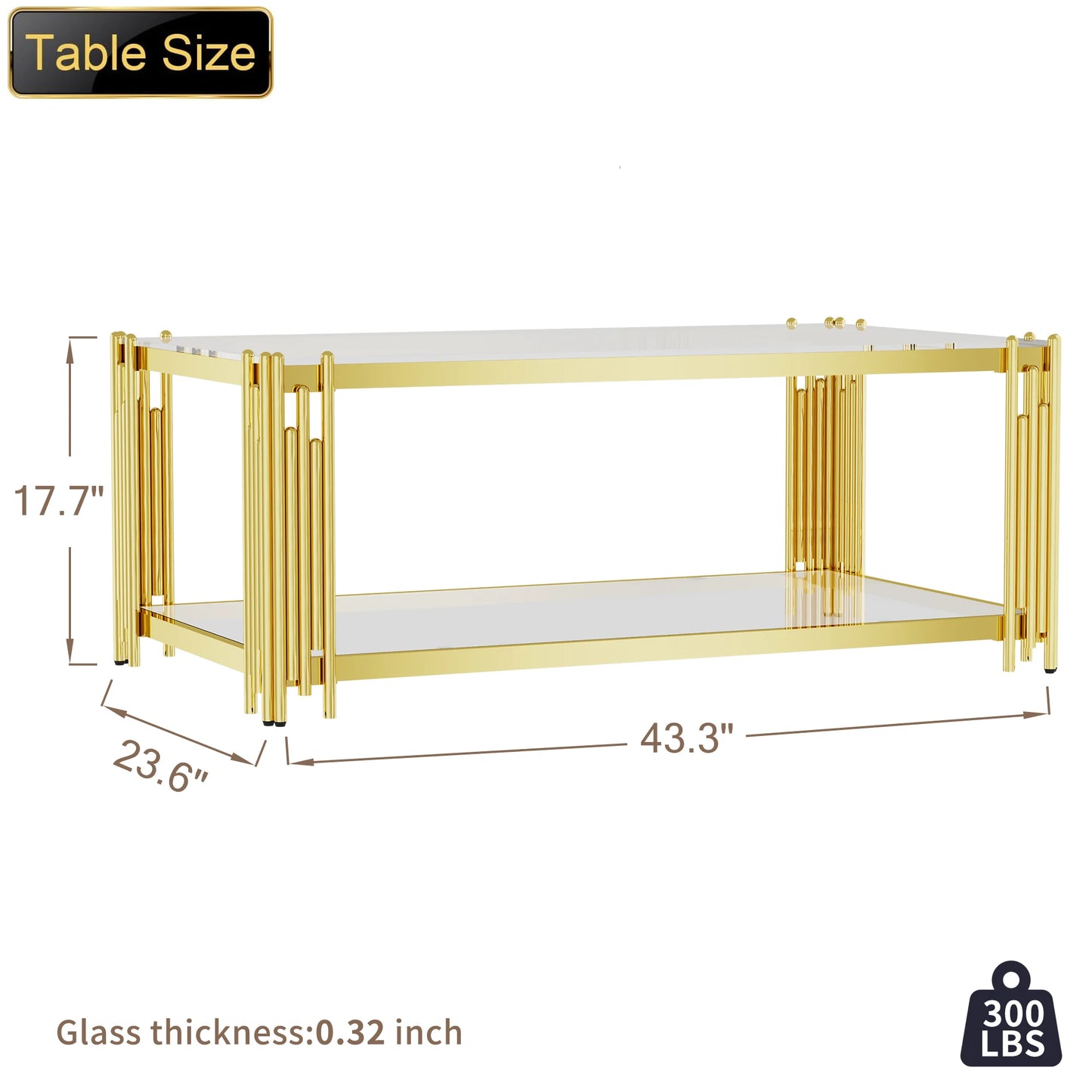 Modern Luxury Gold Coffee Table with Stainless Steel Legs & 8mm Thick Tempered Glass