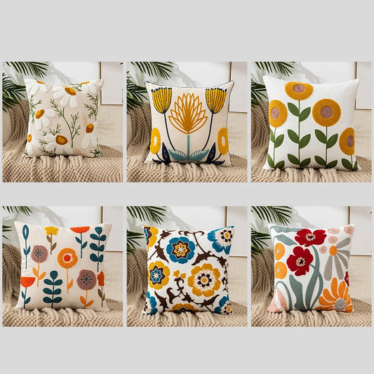 Flower Embroidery Pillowcase, Nordic Vintage Style Throw Pillow Cover for Living Room & Sofa Decor