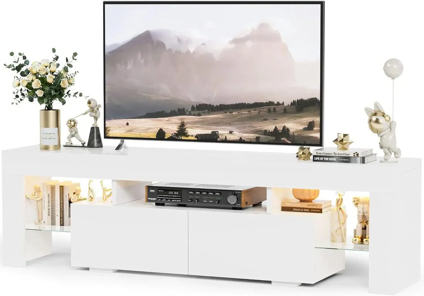 LED TV Stand for Up to 70" TVs with Glass Shelves, Drawer & RGB Lighting