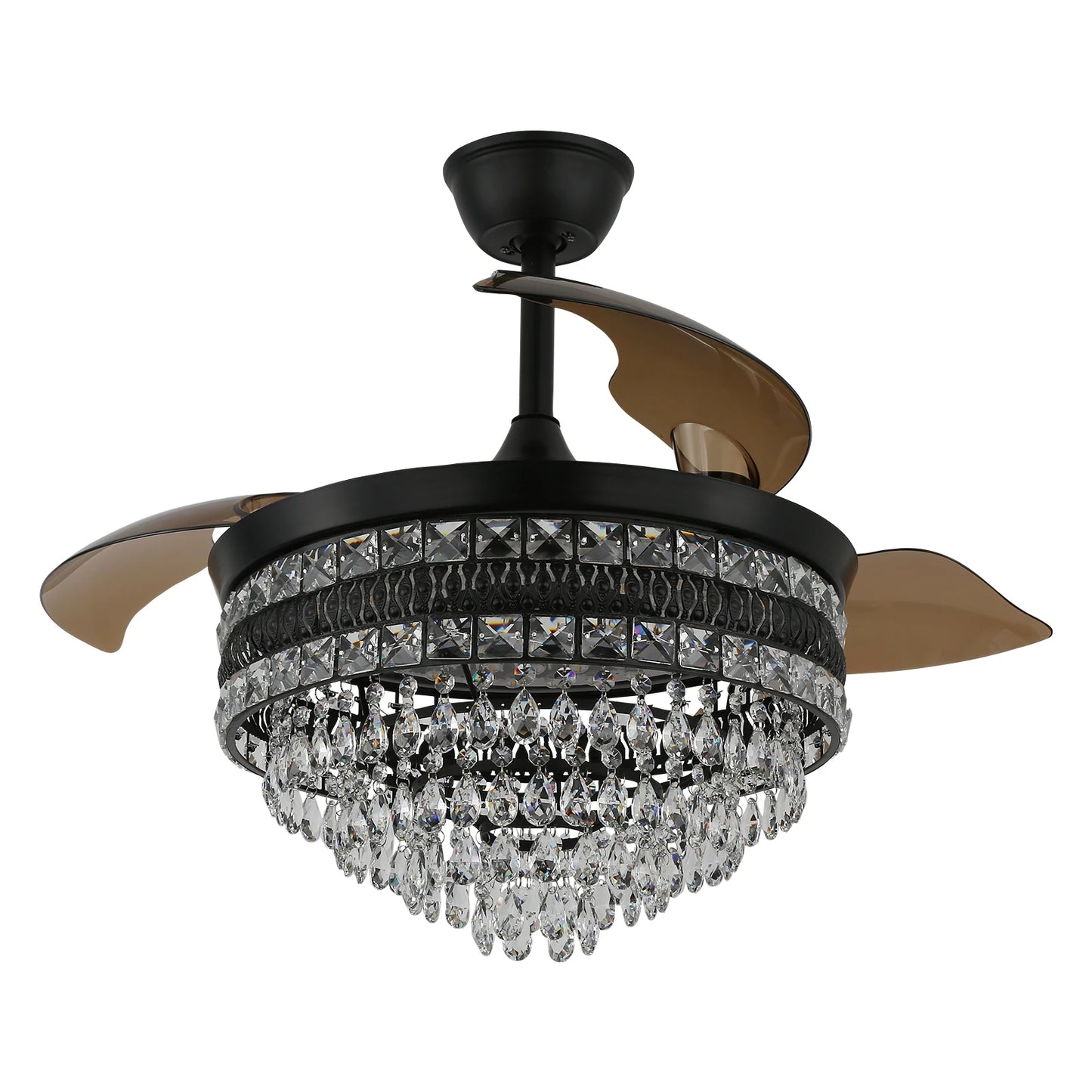 Crystal Fan Pendant Lamp, 42-Inch Dimming Ceiling Chandelier with 6-Speed Fan, Luxury Lighting Fixture