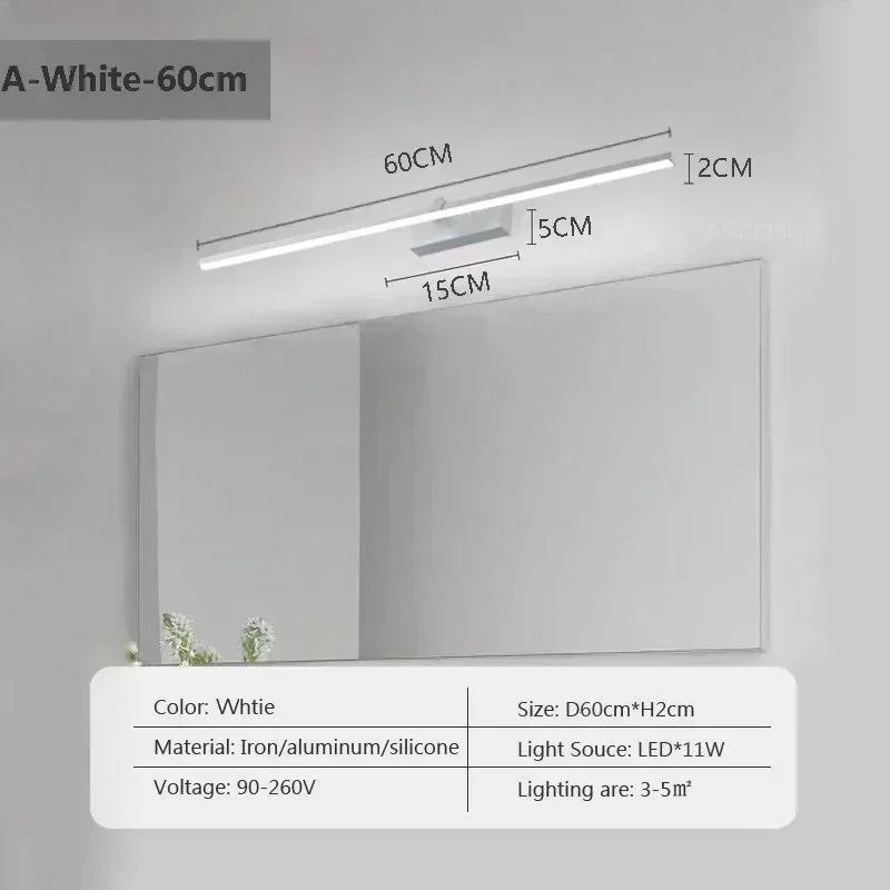 Modern LED Wall Lamp Mirror Décor Lighting 60/80/100cm Long Strip Light