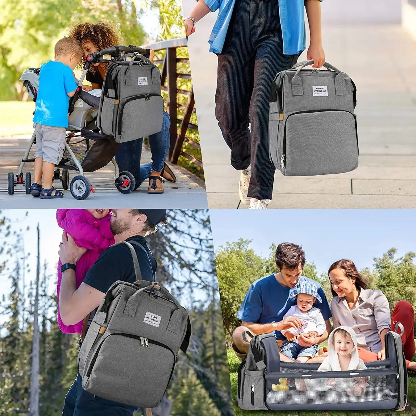 Foldable Diaper Bag Backpack with Changing Station & Insulated Pocket