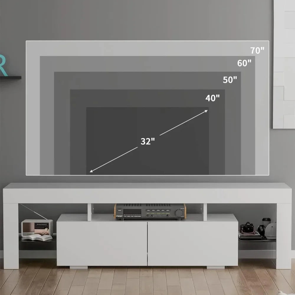 LED TV Stand for Up to 70" TVs with Glass Shelves, Drawer & RGB Lighting