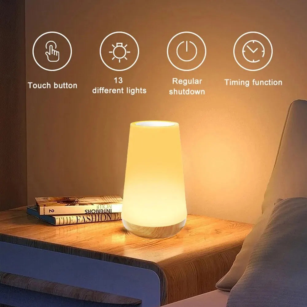 13-Color Changing Table Lamp – Touch Night Light, RGB, USB Rechargeable, Dimmable, Portable