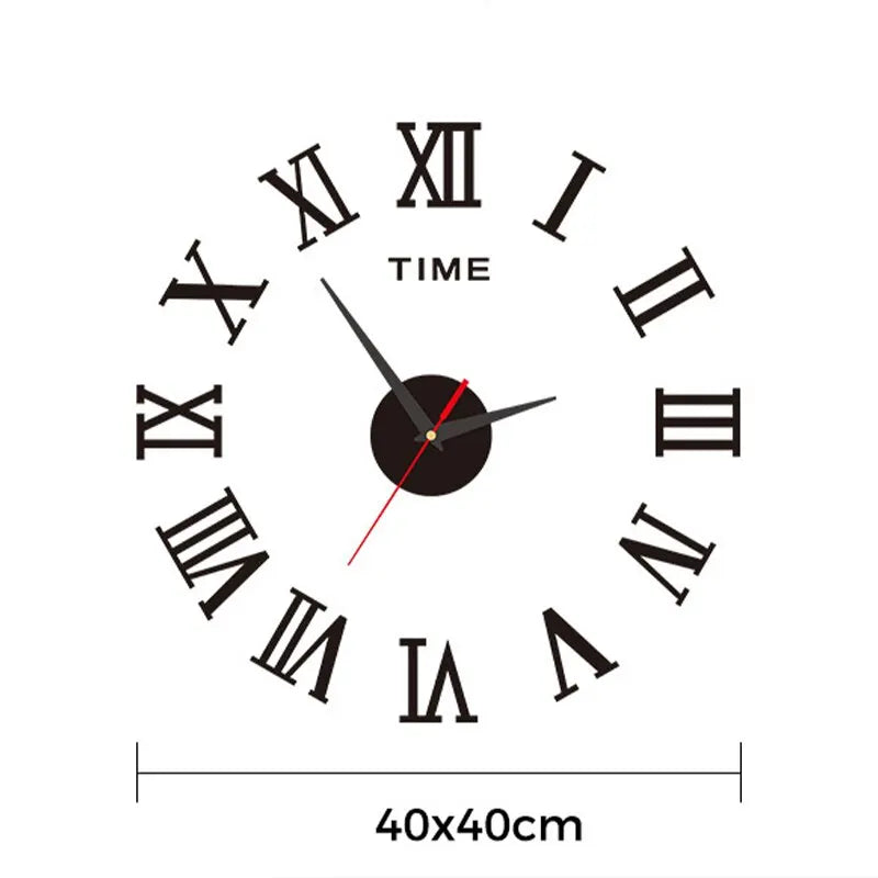 3D Acrylic Roman Numerals Wall Clock – Large Round Mirror Design DIY Self-Adhesive