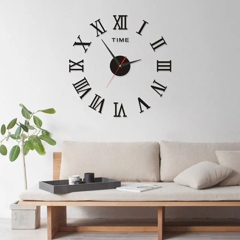 3D Acrylic Roman Numerals Wall Clock – Large Round Mirror Design DIY Self-Adhesive