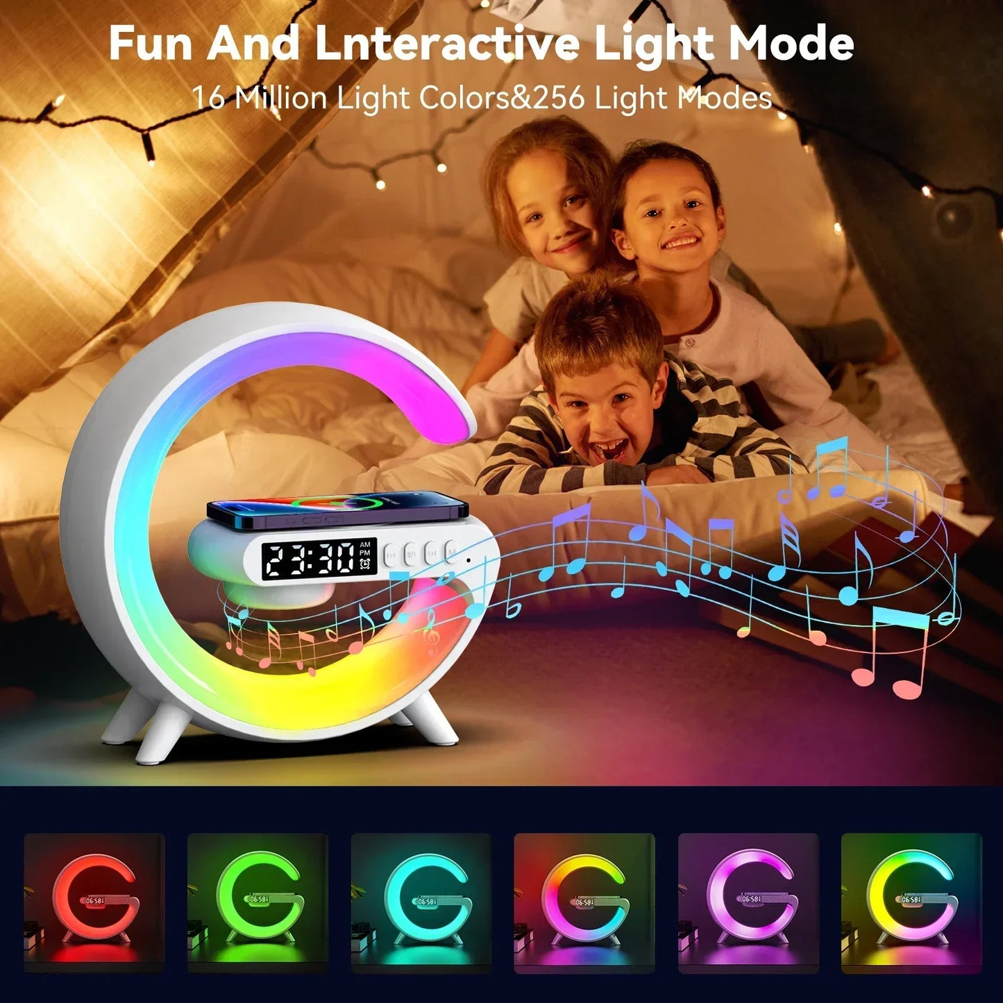 RGB Night Light Alarm Clock – Bluetooth Speaker, 15W Wireless Charger for iPhone 12-16