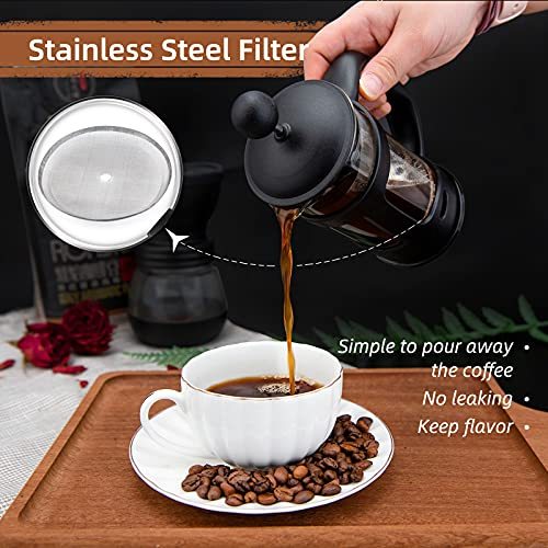 Mini French Press Coffee Maker – 12oz 1-Cup Coffee Press with Stainless Steel Filter, Ideal for Coffee Lovers