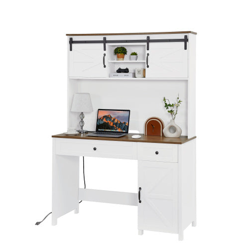 Wooden Home Office Desk With Charging Station