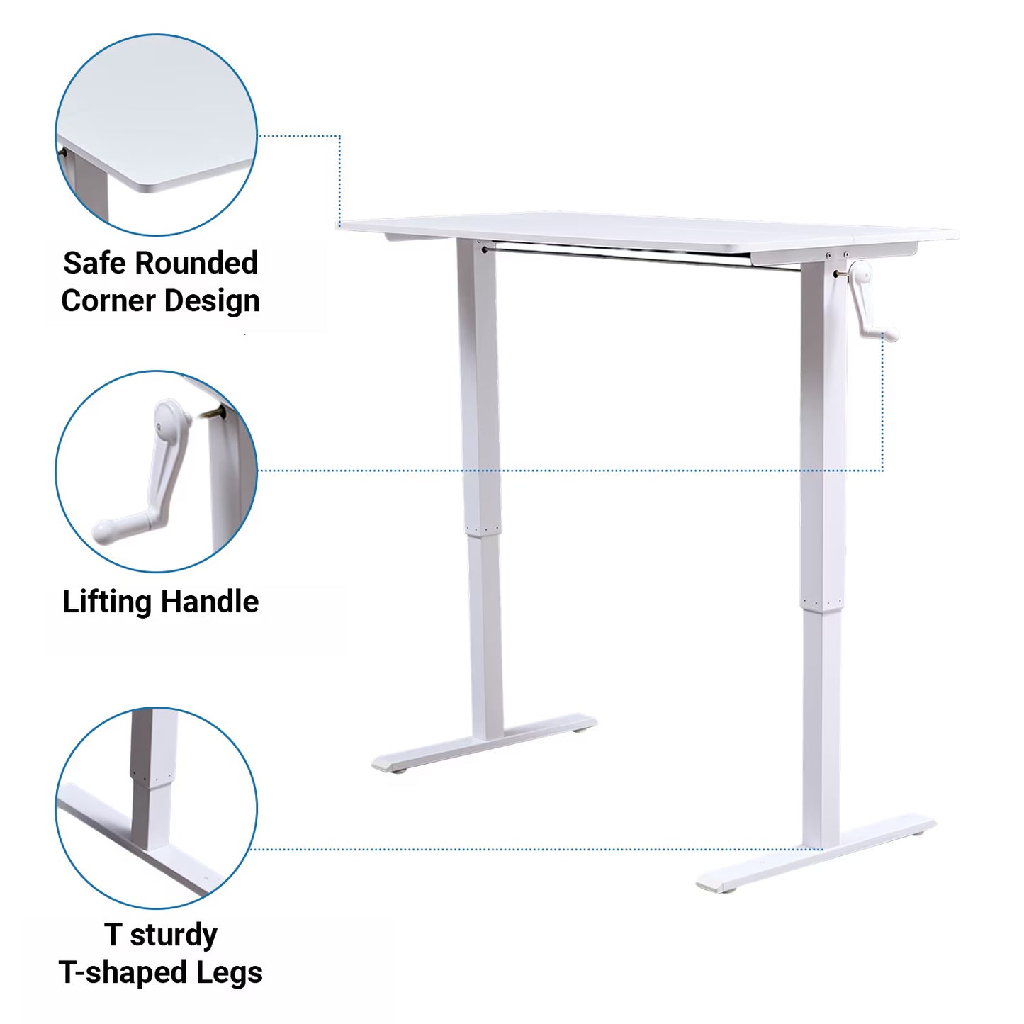 Hand-Crank Adjustable Office Desk Height Adjustable, With Flat Metal Legs Perfect For Home, Office, Gaming, Or Study Use